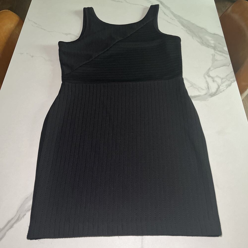 Metaphor Womens Eyelet Sheath Dress Geometric Solid Black Fully Lined Large NEW